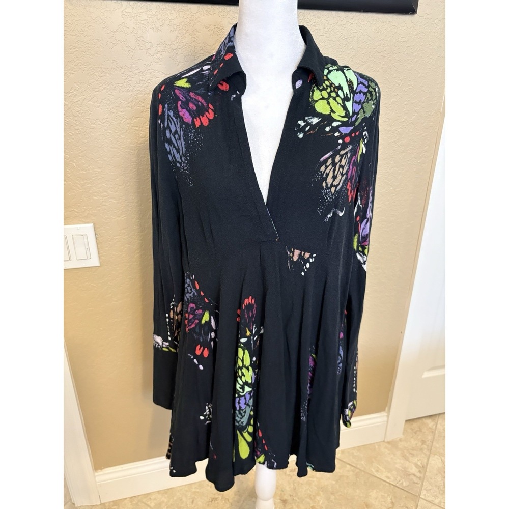 Free People Fields of Butterflies Tunic Top Women Sz Small Boho Hi Low Oversized